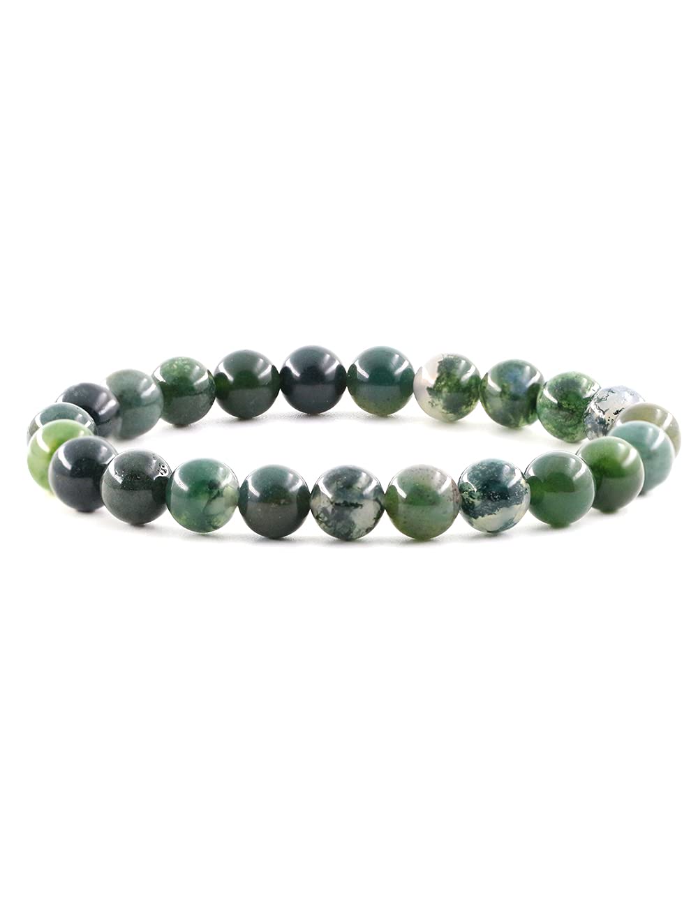 Ouubuuy Moss Agate Crystal Beads Bracelet 8mm Natural Gemstone Beaded Bracelets Healing Crystal Bracelet for Women Mothers Day Gifts