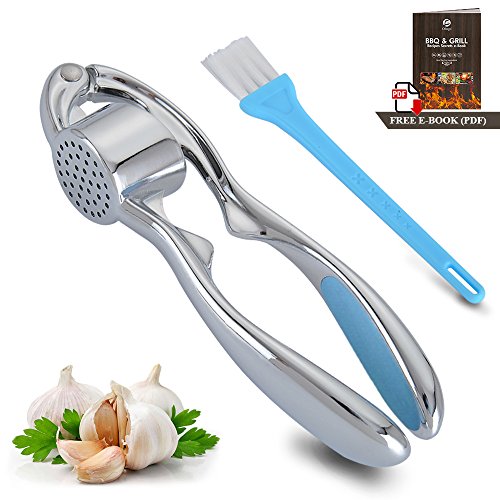Ofargo Minced Garlic Press Kit with Arc-Shaped Handle for Kitchen Grill, 6.7’’, Silver - Thumbnail 7