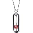 Flongo Fashion Pill Case Capsule Pendant Necklace Stainless Steel Mens Womens, 20 inch Chain, Cross Medicine Keepsake Pendant Necklace (Medical Alert Pill)