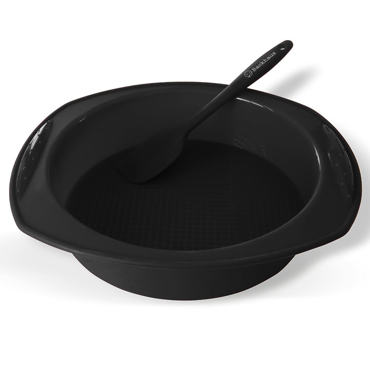 Backhaus Round Cake Pan | Non-Stick Baking Set with Spatula and Cake Knife | High Quality Cake Mold in Platinum Silicone with Handles | Black