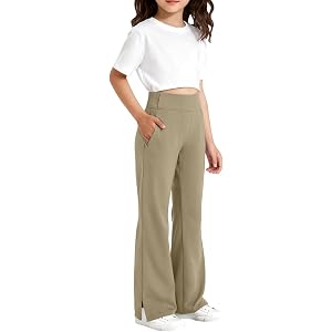 Girls Uniform Pants Flare Bottoms for School Uniform Elastic Waist Dress Pant