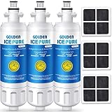 GOLDEN ICEPURE NSF Certified Refrigerator Water Filter, Compatible with LG LT700P, ADQ36006101, and LT120F, Kenmore Elite 469918 Water Filter and Air Filter Combo (3-Pack)
