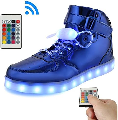 KUshopfast BeKing Bright High Top Light up Shoes LED Flashing Sneakers for Kids Boys Girls JMblue39