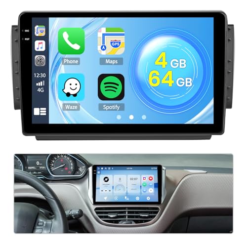 Roinvou 4G+64G Android 15 Car Radio for Peugeot 208/2008 2012-2018 Wireless Carplay Android Auto, 10'' Incell Touch Screen Radio with Mirror Link GPS Bluetooth FM RDS WiFi EQ SWC Backup Camera