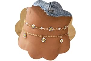 Jumcew Anklets for Women 14K Gold/Silver Plated Ankle Bracelets Trendy Waterproof Boho Anklets Set Adjustable Dainty Beaded H