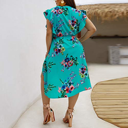 CCatyam Plus Size Dresses for Women, Skirt V Neck Print Sexy Mini Casual Summer Holiday Fashion Blue