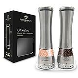 Todays Healthstyles UnRefine- Electric Salt&Pepper Mill Grinders- 2 battery operated mills- Fast motor stops spice clogging- Easy 1 Hand Grip- Makes the healthy change to pink salt in your diet easier