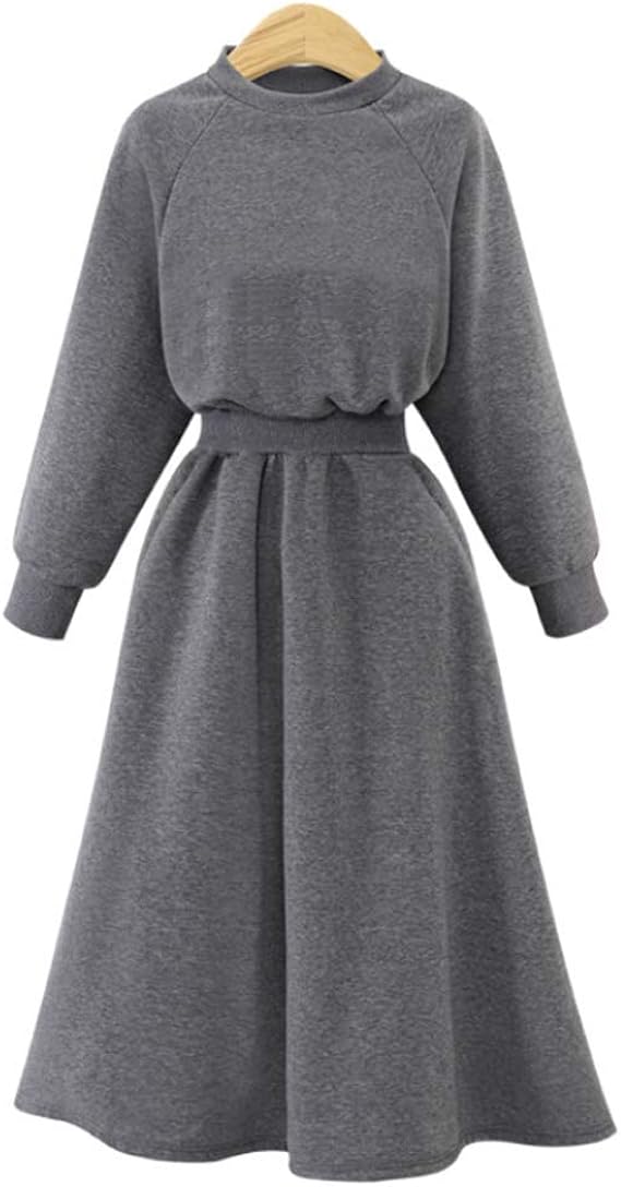 Amazon Glam 女性のためのポケットポリエステル裏地フレアのドレスを持つ女性の冬100 コットンロングスリーブロングドレス グレー 並行輸入品 ワンピース チュニック 通販