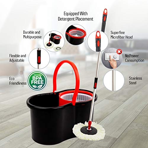 Mop and Bucket Set Strongest Heaviest Duty Mop - Best Floor Mop Easy To Use - For Professional Home Floor Cleaning System - 360 Spin Non Scratch Microfiber Wet Jet Mop With Integrated Wringer Bucket