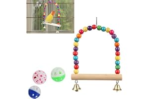 Wooden Bird Swing, Bird Cage Perch with Bell, Natural Chew Toy for Parakeets, Budgies, Cockatiels（22 x 18 cm）