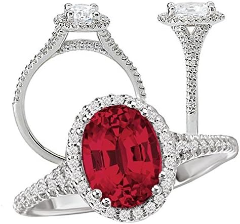 18k Elite Collection Chatham lab-grown 7x5mm oval ruby diamond halo engagement ring with split shank