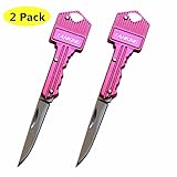 TANKING 2 Pack Stainless Steel Keychain Shaped Folding Pocket Knife(Pink)