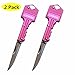 TANKING 2 Pack Pink Key Knife,Stainless Steel Keychain Shaped Folding Pocket Knife