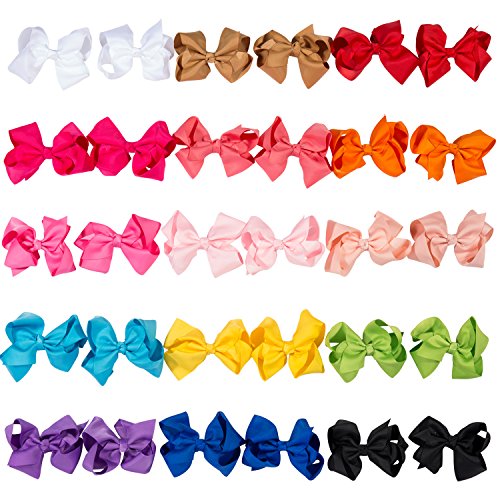 30 Pcs Baby Girl 4.5'' Ribbon Boutique Hair Bows Clips with 15 Colors in Pairs