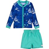 SwimZip Zipper Long Sleeve Rash Guard Swimsuit Set Captain Kid Blue