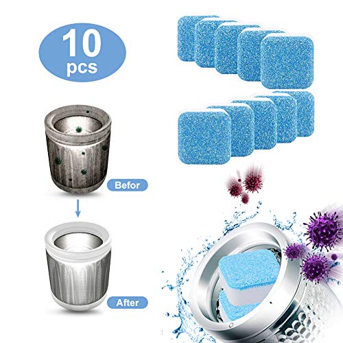 10pcs Solid Washing Machine Cleaner Effervescent Tablet Washer Cleaner Deep Cleaning Remover with Triple Decontamination for Bath Room Kitchen
