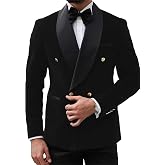 QINYNMU Men's Velvet Tuxedo Jacket Shawl Lapel Double Breasted Blazer | Formal Wear for Wedding Dinner Prom