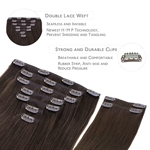 WENNALIFE Clip in Hair Extensions Human Hair 22" 150g Dark Brown Light Brown Clip in Hair Extensions Double Weft 9pcs