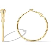 PAVOI 14K Gold Plated 925 Sterling Silver Post Hoops | Large Hoops Earring | Lightwight Gold Hoop Earrings for Women