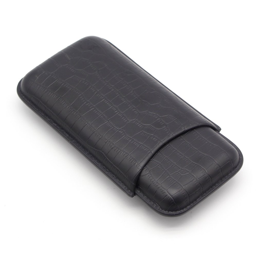 GALINER 3ct Cigar Case, Genuine Leather Cigar Travel Case Humidor with Cigar Cutter (Black)