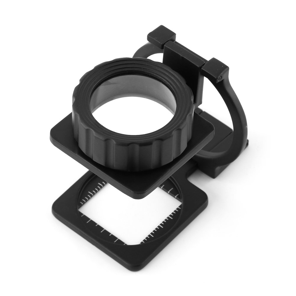 15X Portable Foldable Magnifier Stand Magnifying Glass Lens Loupe Measure Scale Mini Three-Folding Magnifier Pocket Reading Magnifiers Desktop Magnifier Black