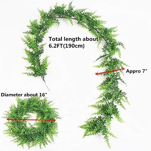 Fycooler Faux Boston Ferns Plant Artificial Vines Hanging Leaves Greenery Garland Artificial Plats 6.2 Feet in Length for Wedding Backdrop Arch Wall Decoration Garden Home Decor