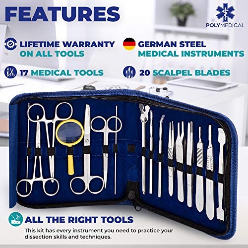 Advanced Dissection Kit - 37 Pieces Total. High Grade Stainless Steel Instruments Perfect for Anatomy, Biology, Botany, Veterinary and Medical Students - by Poly Medical.