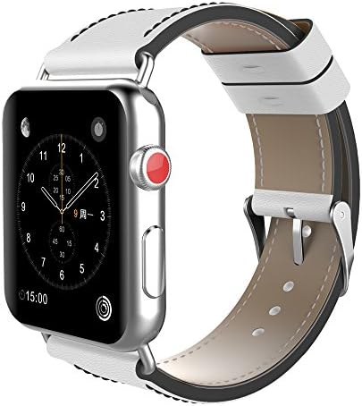 Vitech Apple Watch Band 42mm Genuine Leather iwatch Strap Replacement Band with Stainless Metal Clasp for Apple Watch Series 3 Series 2 Series 1 Sport and Edition (42mm White-Black)