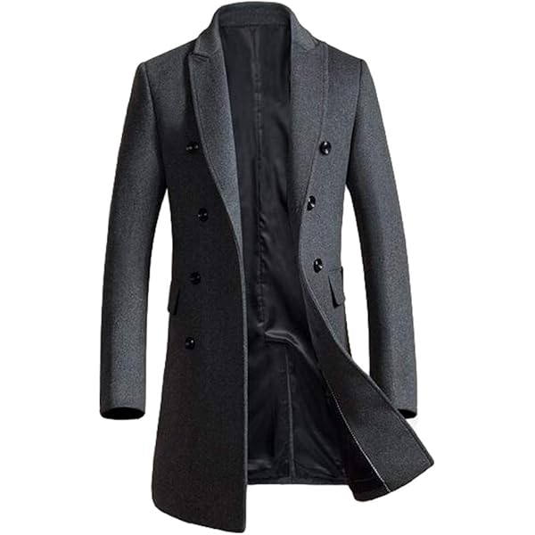 ZouoYYii Men Double-Breasted Wool Blends Trench Coat Cashmere Long