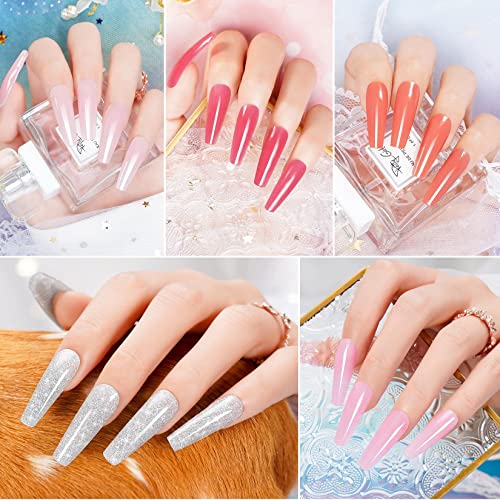 Poly Gel Nail Kit with UV Lamp, 10 Fall Colors Quick Nail Extension Gel Kit Easy Builder Gel with Rhinestone, Slip Solution, Complete Poly Gel Kits for DIY Manicure, Pink Nude Series