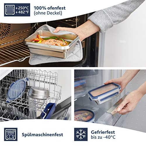 Emsa Clip & Close auslaufsichere Edelstahl-Frischhaltedose, 2 Liter Fassungsvermögen, rechteckig, spülmaschinenfest, backofenfest, N1150600 9