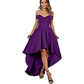 TTBFXHS Off The Shoulder High Low Satin Formal Evening Gowns Prom Dresses for Women, Wedding Guest Cocktail Party Dresses