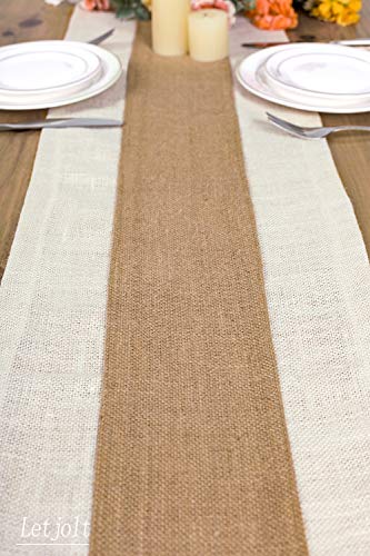 Letjolt Burlap Table Runner Jute Table Runner Farmhouse Runner Rustic Weddings Table Runner Woven Fabric Picnic Baby Shower Farmhouse Decor, White Natural 12x108 Inches
