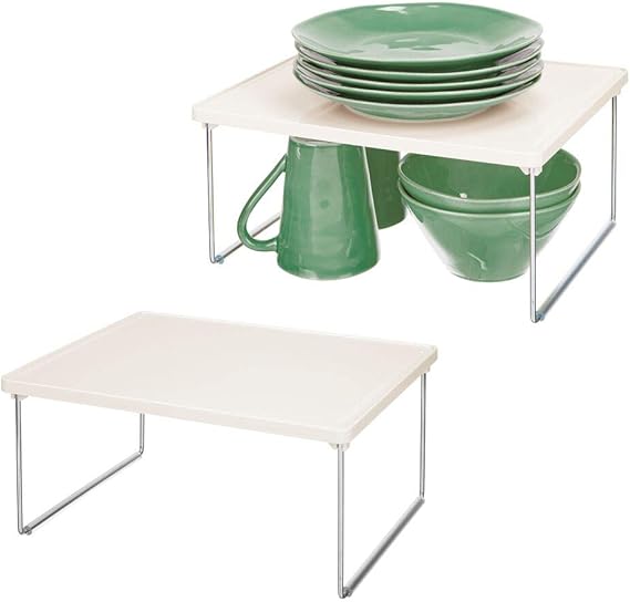 mDesign Estantería decorativa de plástico y metal, 2 niveles