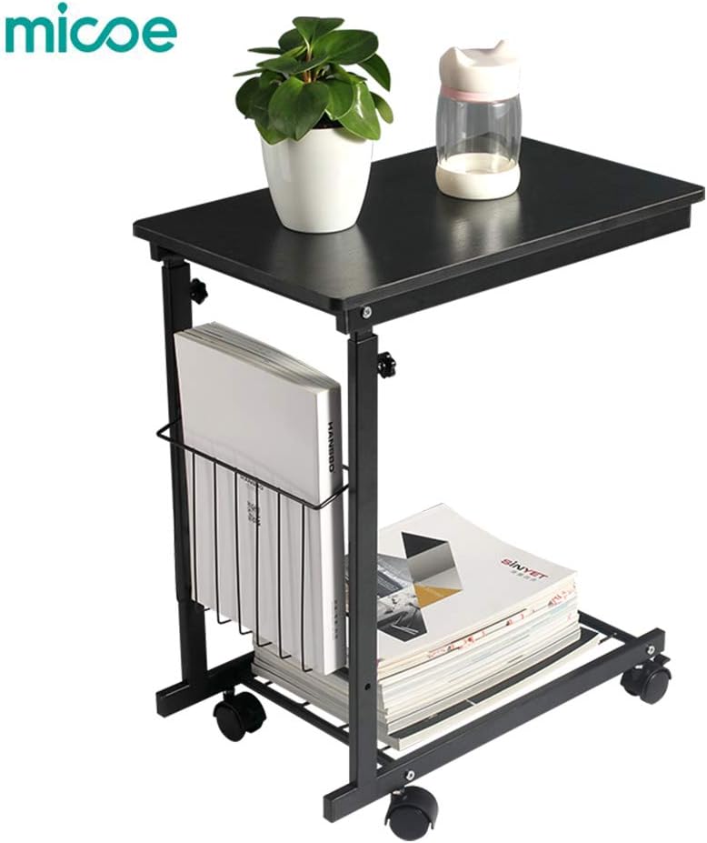 micoe Sofa Side Table with Wheels Couch Table That Slide Under with Storage Shelves C Style Height Adjustable for Home/Room/Office(Black): Kitchen & Dining