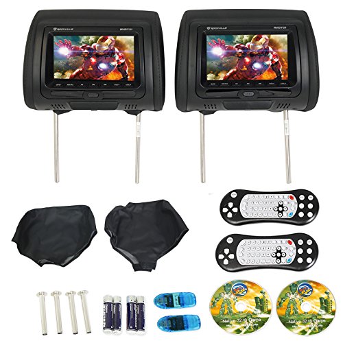 Rockville RVD721-BK 7" Black Dual DVD/USB/HDMI/SD Car Headrest Monitors + Games