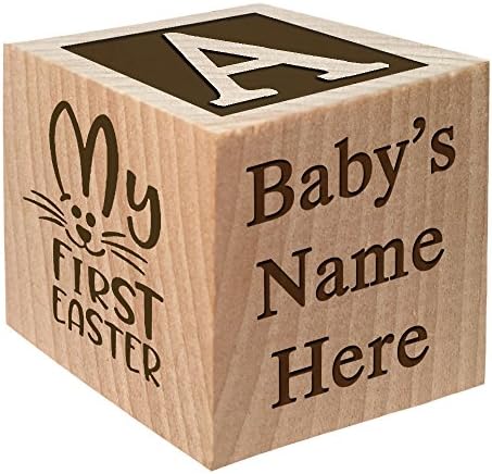 Baby's First Easter Gift 2022 - Personalized Block Easter Gift Custom Engraved Wooden Baby Block for Boy and Girl Choose Image Easter Basket Bunny Egg He is Risen My First Easter Cross