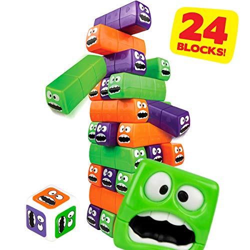 cossy Toppling Tower Tumbling Stacking Board Games, Wobbly Worms Building Blocks with Robust Casing and Three Colors for Kids - Ages 3+ with 24 Pieces