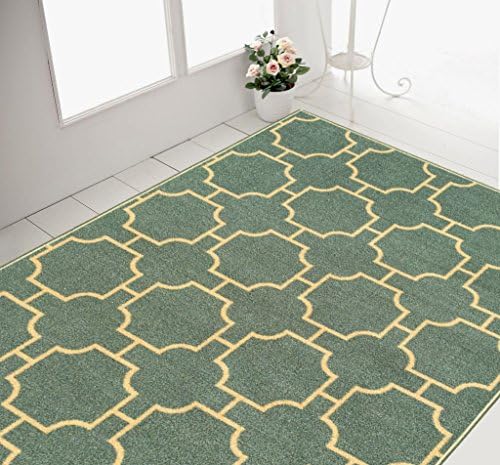 Rubber Backed 3'3" x 4'7" Moroccan Trellis Teal-Green & Beige Non-Slip Area Rug Milldia Milano Collection Area Rugs MIL5016-3X5