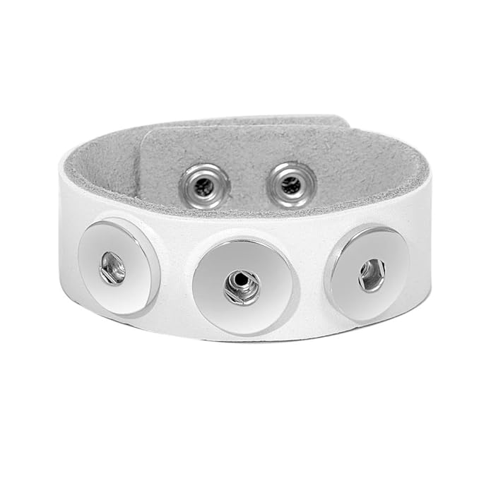 Andante Leder ARMBAND für Chunks Click-Buttons mit Druckknopf-Verschluss (18-22 cm) Weiß