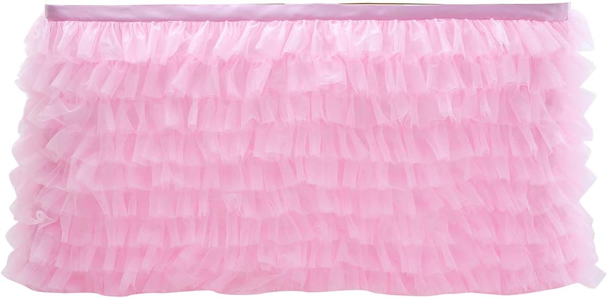 Cidyrer 6ft Pink Tulle Table Skirt Colorful Tutu Table Cover Cloth for Rectangle Table or Round Table for Baby Shower Birthday, Wedding, Party Decoration