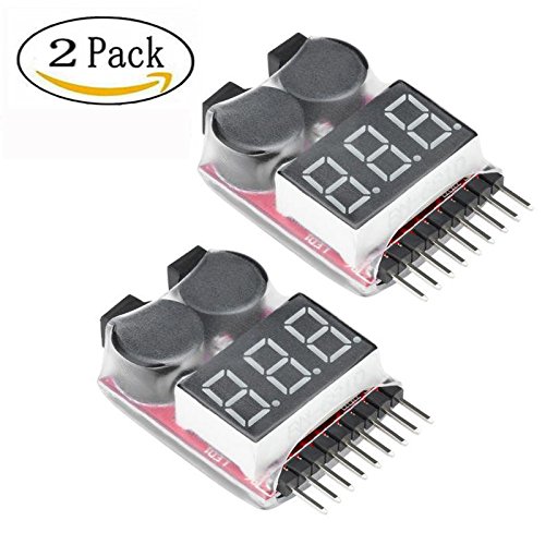 ShareGoo 1S~8S LiPo LiFe LiMn Li-ion Battery Voltage Checker Tester ,Low Voltage Warning Alarm Buzzer Alarm with LED Indicator (Pack of 2)