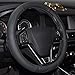 Rueesh Car Steering Wheel Cover, Genuine Leather, Sporty Curves, Durable, Thick, Anti-Slip, 15 Inch Middle Size - Black with Black Lines