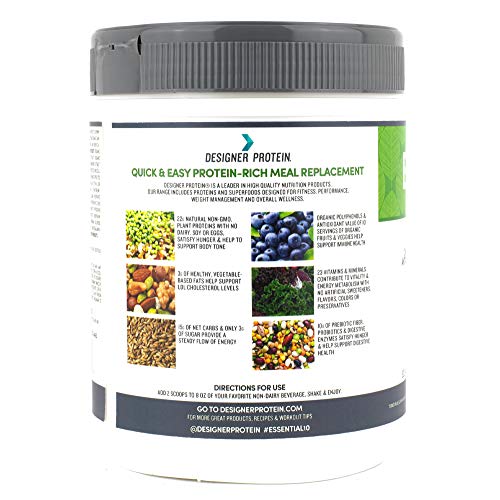 Designer Protein Essential 10, Belgian Chocolate, 1.32 Pound, Plant Based Meal Replacement Protein Powder