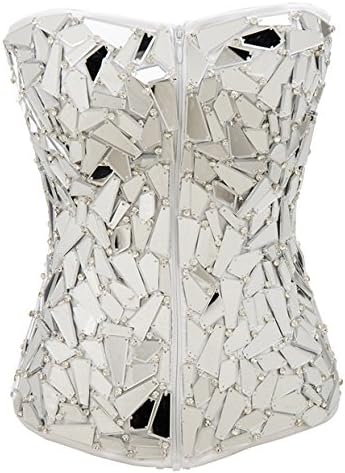 Barathrum Women White Dainmond Sequns+Satin Steel Boned Zipper Overbust Corset 21702-White-2XL