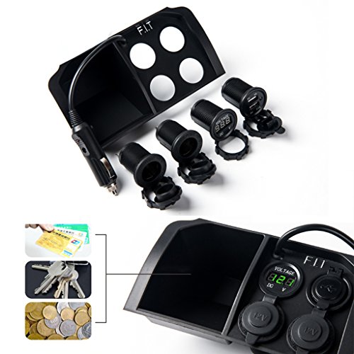 Qisuw Waterproof Dual USB Port Car Motorcycle 2 Way Cigarette Lighter Socket Charger LED Digital Display Voltmeter 12V