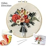 SUNTQ Embroidery Kit for Beginners Adults Cross Stitch Kit Hand Embroidery Starter Kit with Patterned Embroidery Cloth Hoop Thread Floss Craft Project(Flower Pattern) with Video Direction