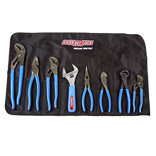 Channellock TOOL ROLL-8 8 Piece Professional Pliers Set w/ Tool Roll | Fast Release Vinyl Pouch Features Long Nose, Diagonal Cutter, Linemen's, End Cutting , Adj Wrench & Tongue and Groove (3)