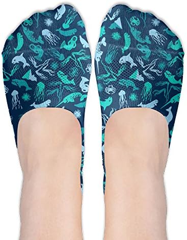 Narwhal Crab Whale Octopus Sea Life Team Women's Design No-Show Cool Print Non Slip Flat Boat Line Socks