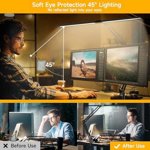 SKYLEO LED Desk Lamp, Dual Head - Remote Control, 2400 LM, 24 W, 5 Temperature Modes, Dimmable - Temp & Mem, Easy to Install - for Office, Readings - Black
